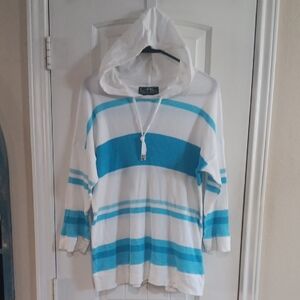 L-RL Lauren Active Blue & White RESORTWEAR Hoodie